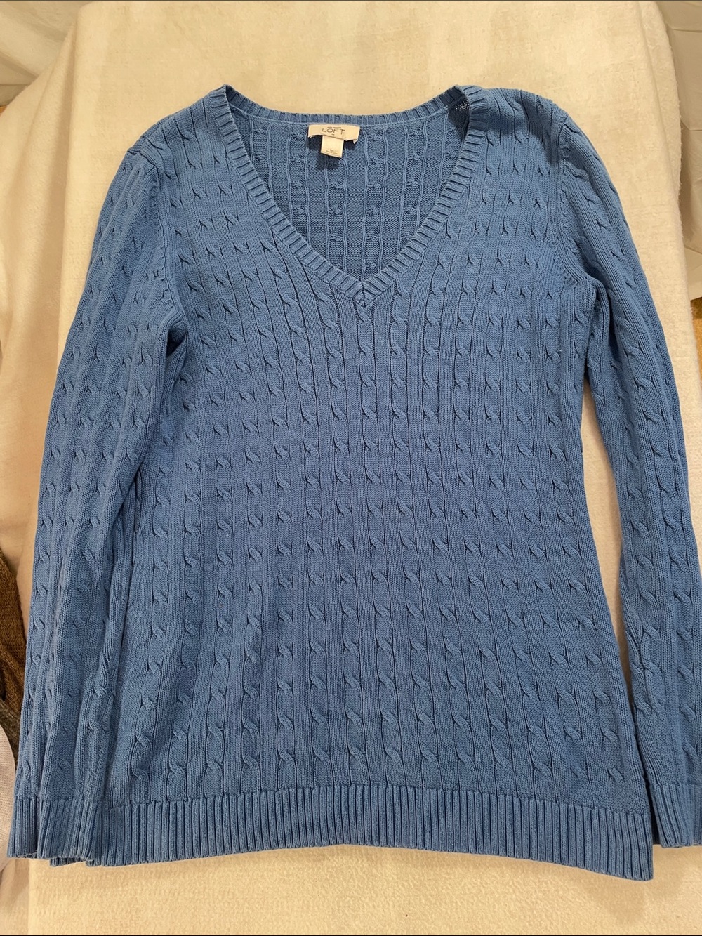 LOFT Sky Blue Cable V-Neck Sweater